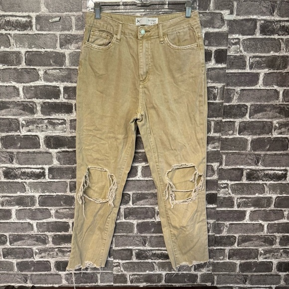 Bridge by Gly mom jeans red clay tan distressed raw hem - Picture 2 of 10